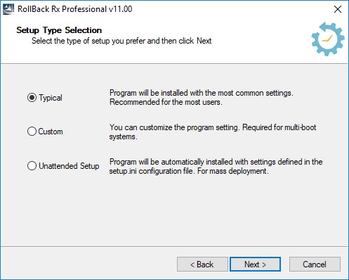 Lựa chọn loại cài đặt Rollback Rx Professional