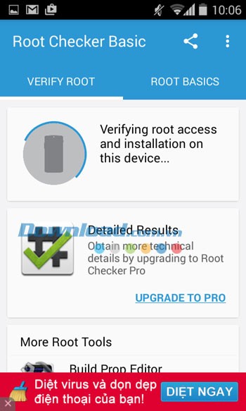 Root Checker kiểm tra quyền truy cập root trên thiết bị