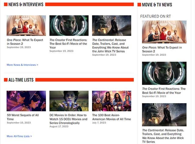 Rotten Tomatoes cũng có nhiều bài viết và nội dung gốc về phim ảnh