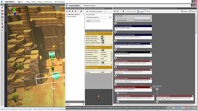 Event Editor được tạo bằng cách sắp xếp các bảng điều khiển với nhiều chức năng khác nhau