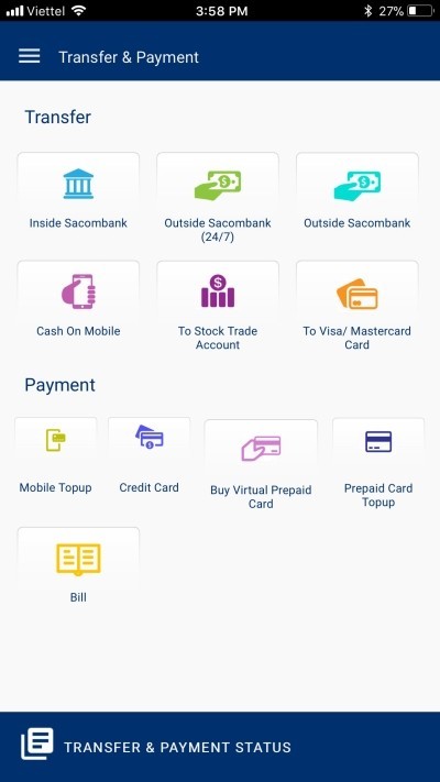 Các tiện ích mà Sacombank mBanking cung cấp trên iPhone