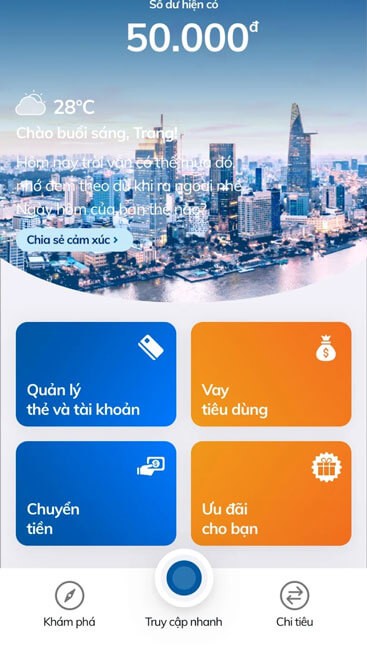 Giao diện chính của Sacombank Pay