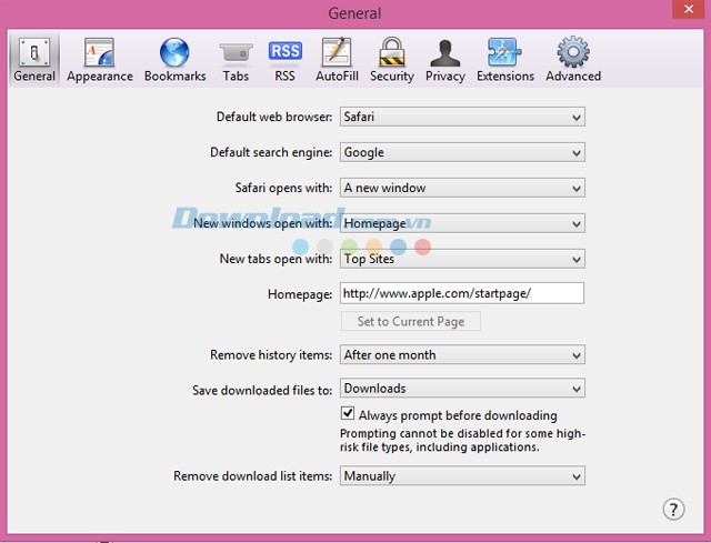 Thiết lập nâng cao