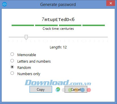 Tính năng tạo mật khẩu của phần mềm