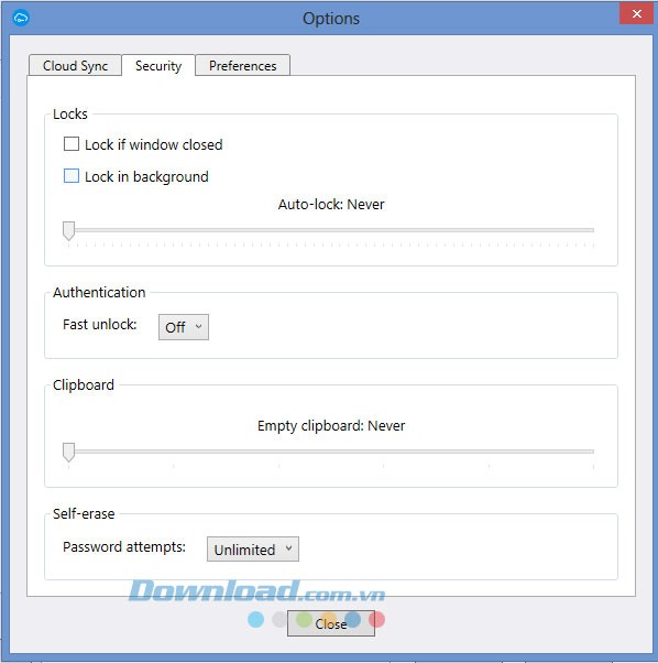 Các lựa chọn cài đặt bảo mật