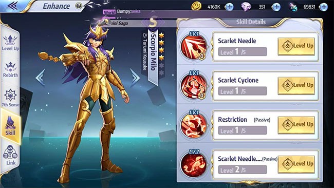 Hệ thống kỹ năng của nhân vật trong Saint Seiya: Awakening