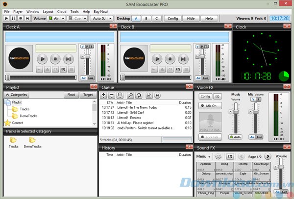 Giao diện của SAM Broadcaster Pro