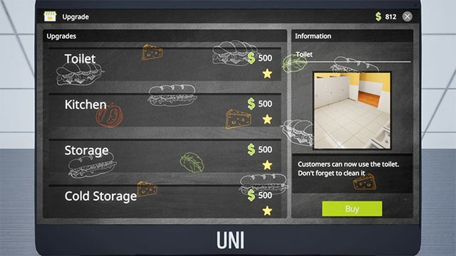 Mở khóa các công trình, khu vực bên trong nhà hàng Sandwich Simulator