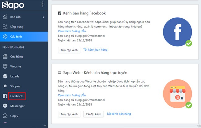 Giao diện của tài khoản Sapo Social