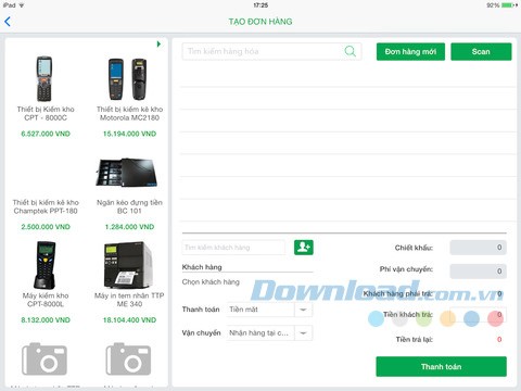 Giao diện tạo đơn hàng