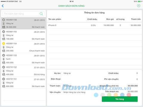 Danh sách đơn hàng