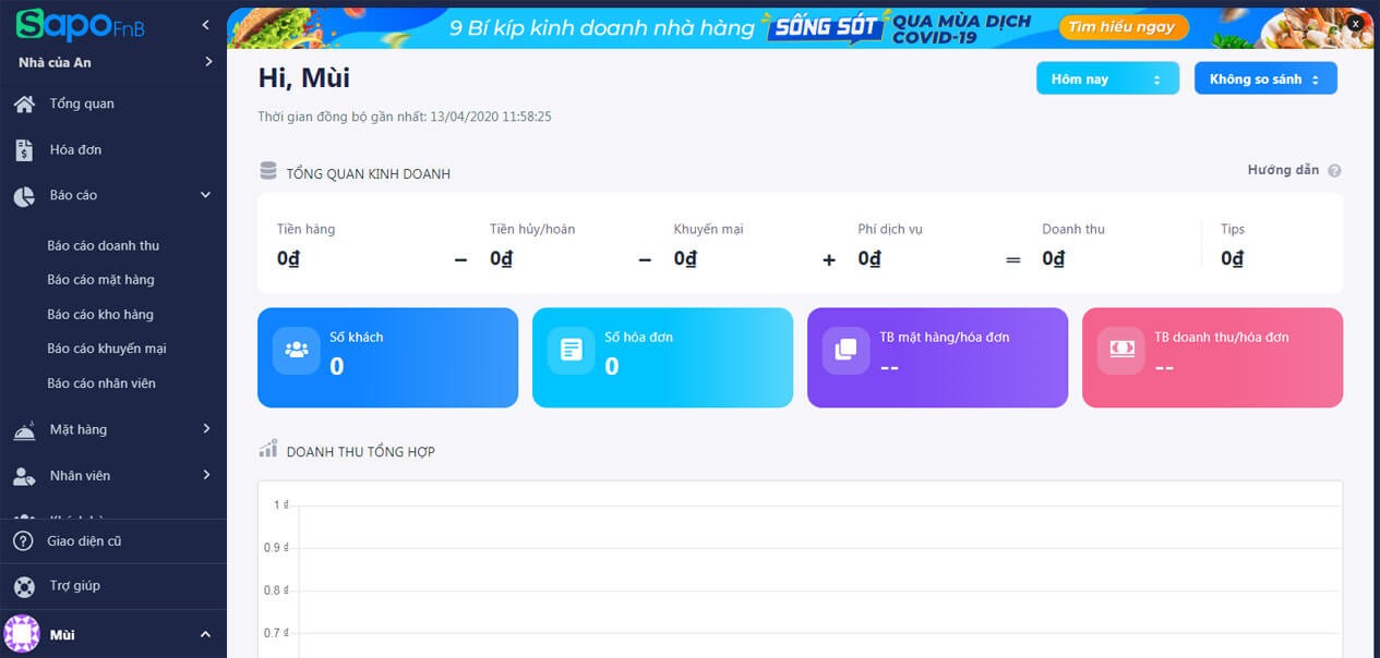 Giao diện trang chủ Sapo FnB - Quản lý nhà hàng