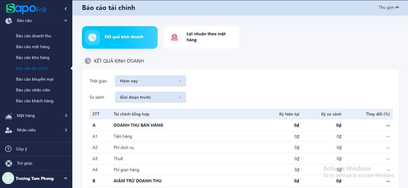 Báo cáo chính xác doanh thu, lãi lỗ