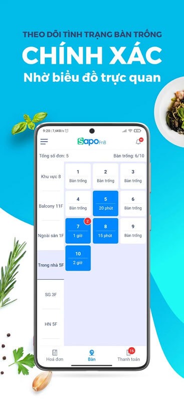 Hỗ trợ theo dõi tình trạng bàn trống