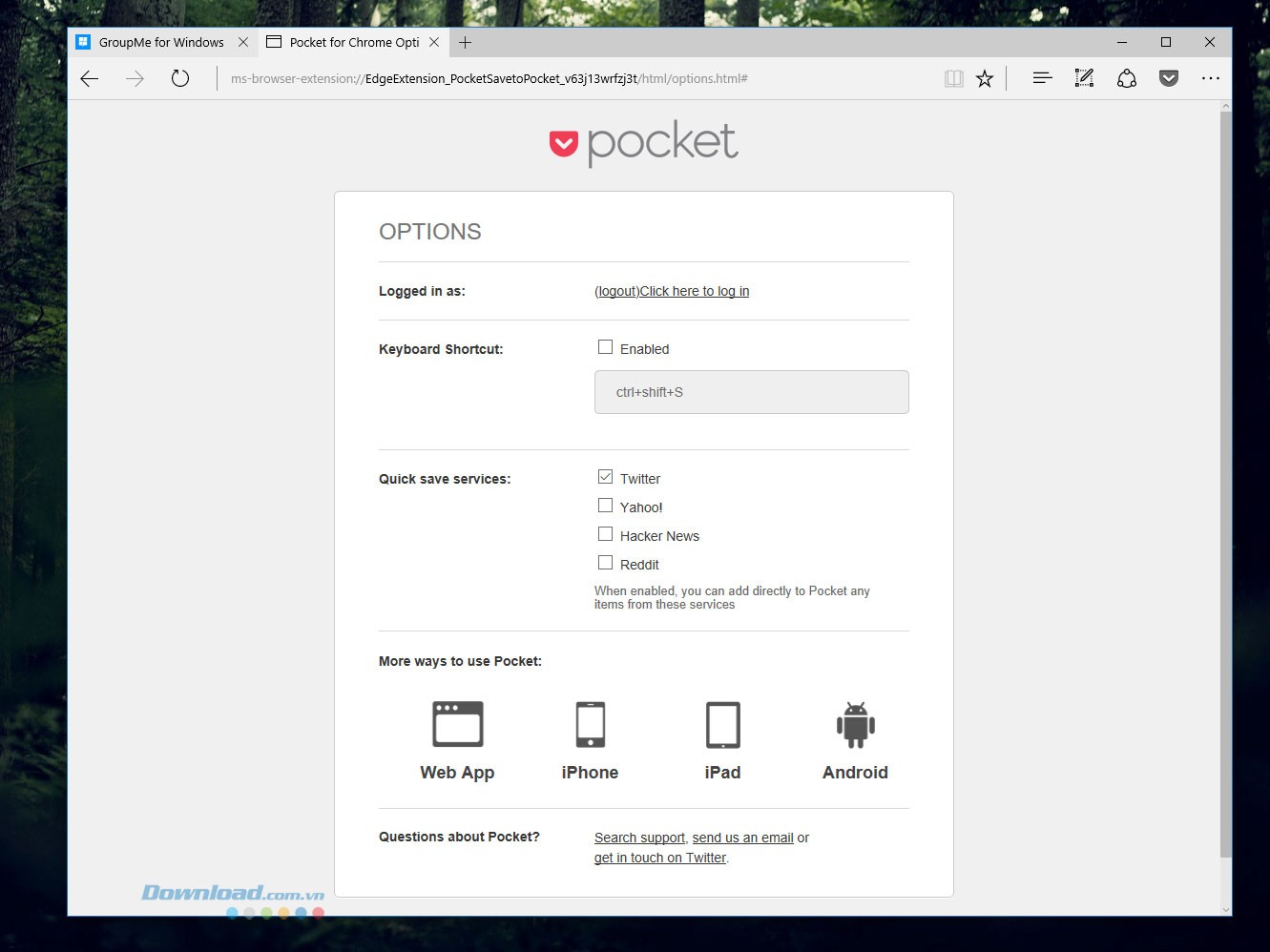 Các lựa chọn cài đặt ứng dụng