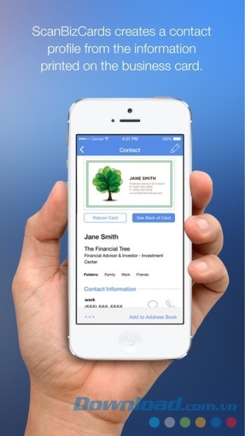 ScanBizCards tự động tạo profile cho số liên lạc từ danh thiếp