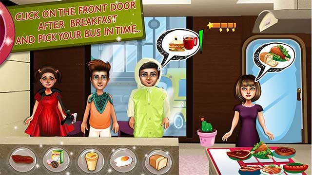 Chuẩn bị bữa sáng và đón xe bus đến trường