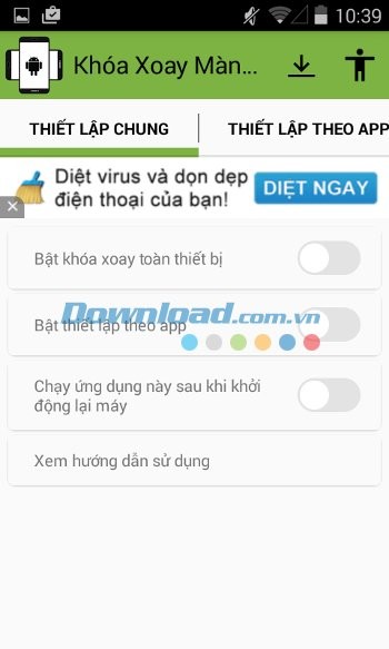 Giao diện ứng dụng Screen Rotation Controller cho Android
