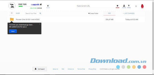 Giao diện chính của ứng dụng web Seedr cho phép dùng thử miễn phí