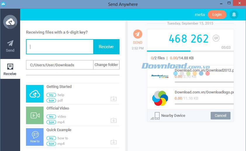 Nhập dãy kí tự để nhận file với Send Anywhere