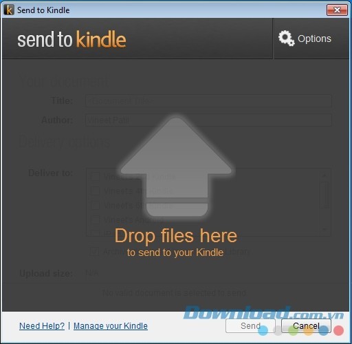 Send to Kindle tích hợp thao tác kéo, thả tập tin nhanh