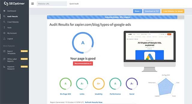 SEOptimer là nền tảng kiểm tra và báo cáo trang web
