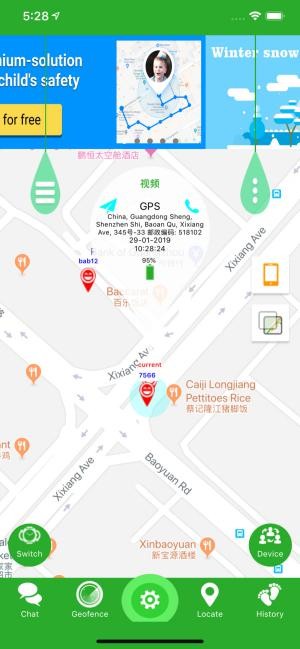 Theo dõi vị trí của bé trên bản đồ