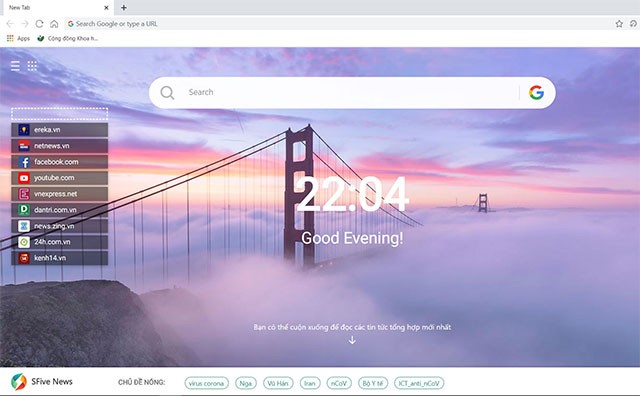 Các website được sắp xếp khoa học trên SFive Browser