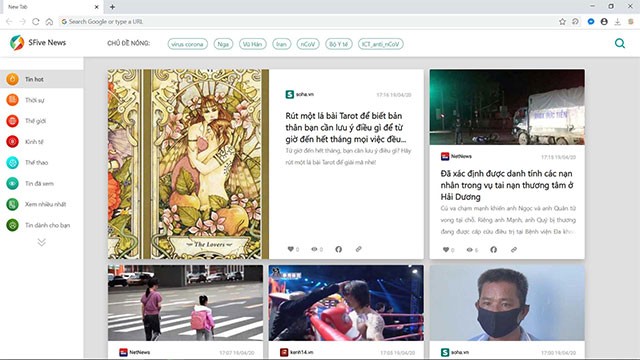Giao diện lướt web trên SFive Browser cho Linux