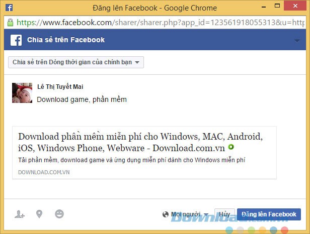 Ứng dụng chia sẻ lên Facebook