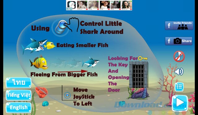 Giao diện hướng dẫn chơi game Shark Journey