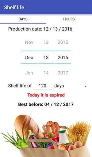 App hiển thị chi tiết thời gian có thể sử dụng thực phẩm
