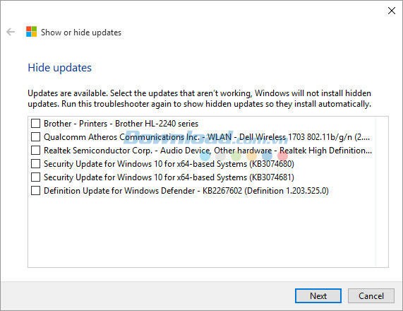 Show or hide updates