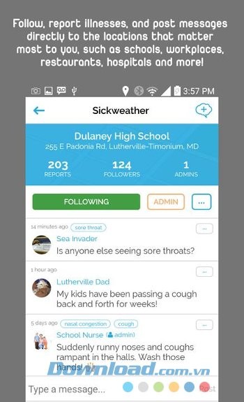 Theo dõi khu vực có dịch với Sickweather