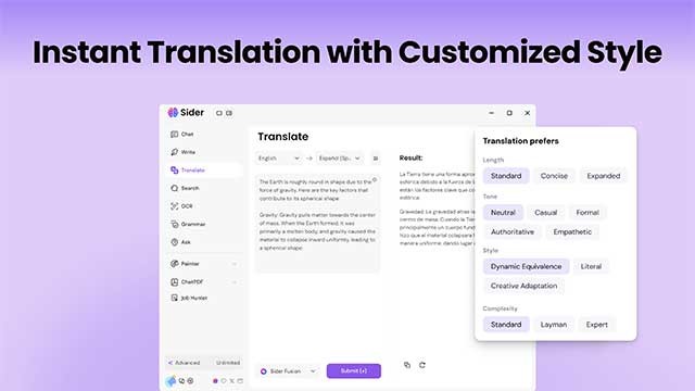 Dịch nhanh với nhiều kiểu tùy chỉnh
