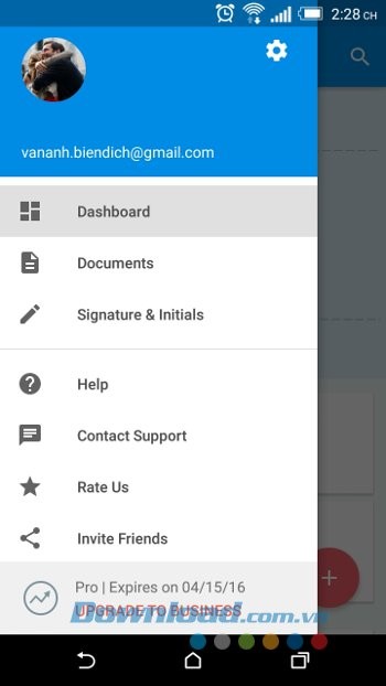Menu ứng dụng SignEasy