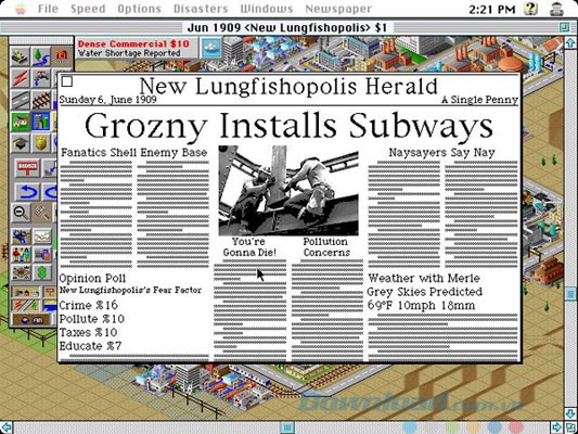 Đọc báo trong game SimCity 2000