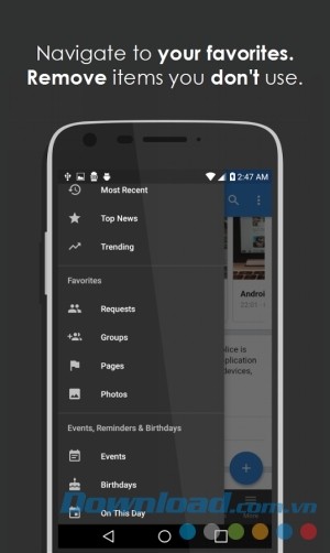 Simple for Facebook Pro cho Android điều hướng tới trang yêu thích