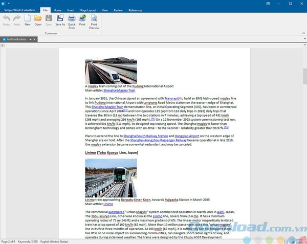 Giao diện soạn thảo văn bản của Simple Office