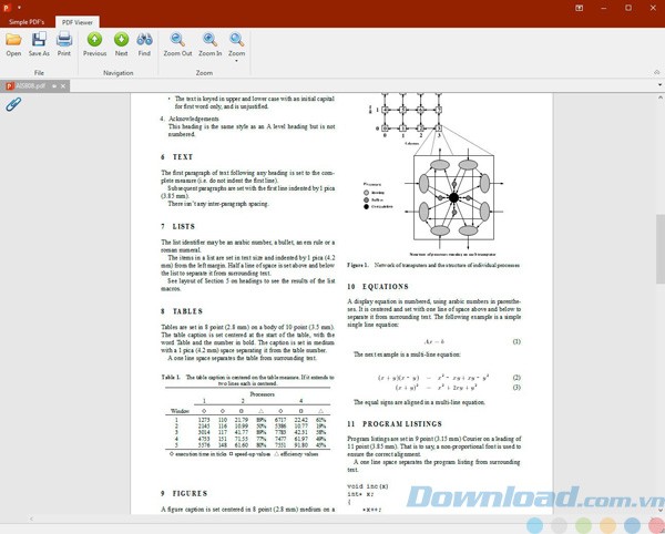 Giao diện của phần mềm đọc file PDF Simple PDF's
