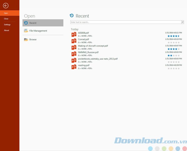 Menu quản lý file của Simple PDF's