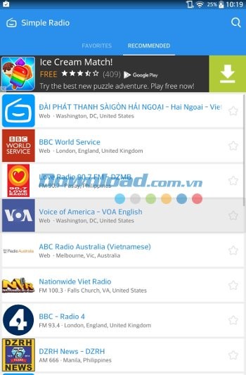 Giao diện ứng dụng Simple Radio