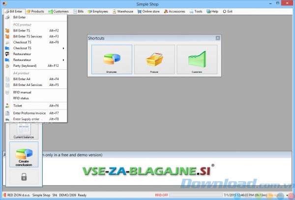 Giao diện chính của Simple Shop