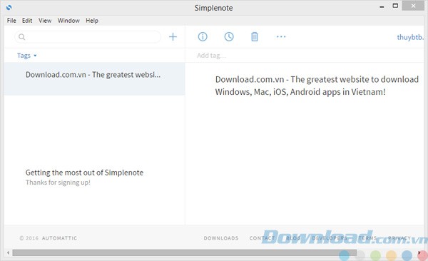 Giao diện của Simplenote