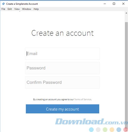 Tạo tài khoản Simplenote