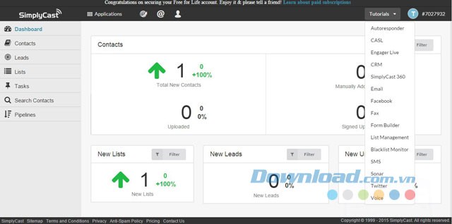 Bảng điều khiển chính của ứng dụng