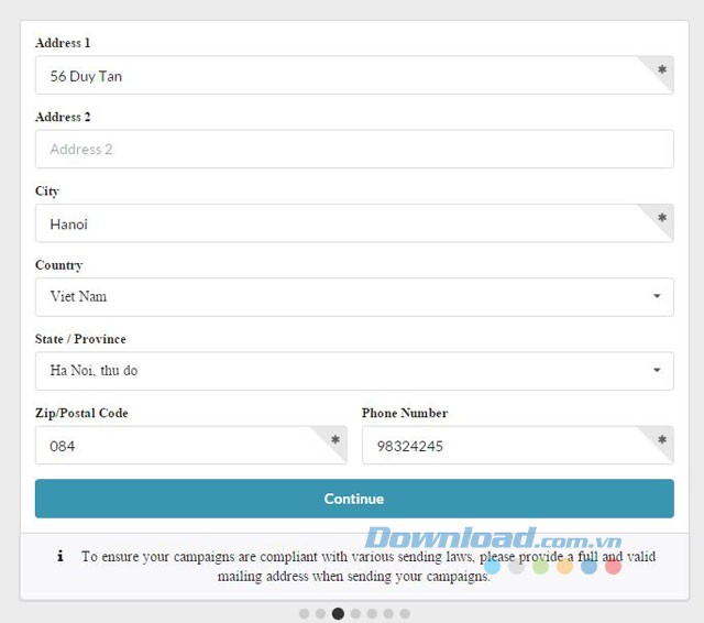 Điền thông tin theo các bước