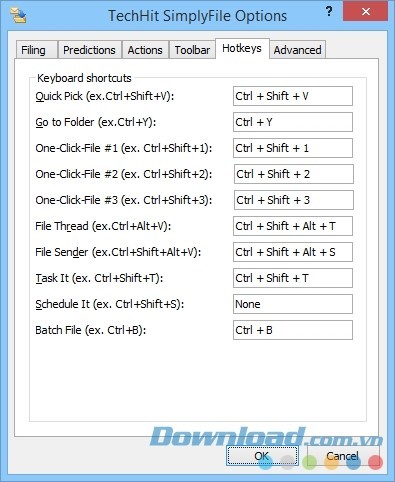 Simplyfile hỗ trợ nhiều phím tắt thao tác nhanh