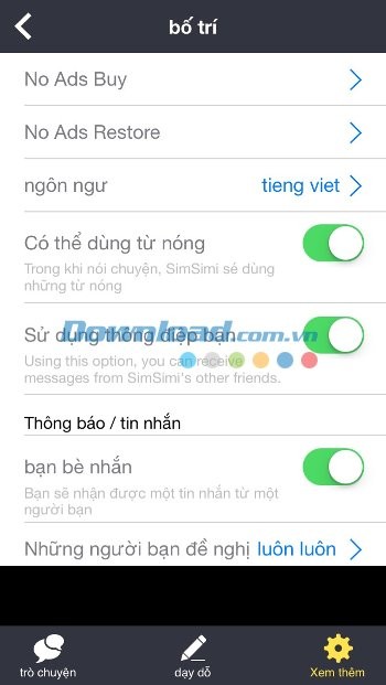Thiết lập ứng dụng SimSimi