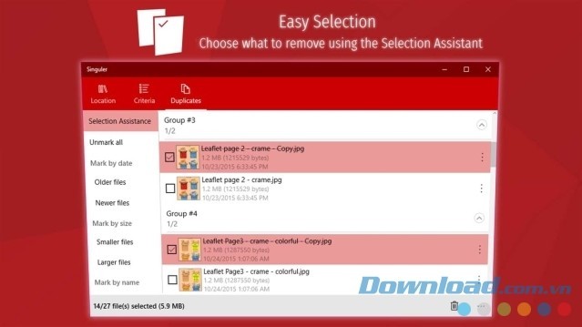 Công cụ di chuyển dữ liệu trùng lặp tiện ích Singuler cho Windows 10
